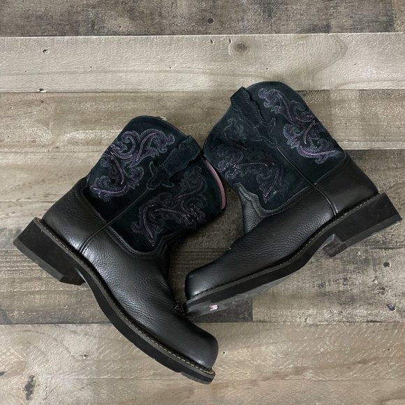 Ariat Fatbaby II Black Deertan & Purple Leather Western Boots 10004729 - Picture 6 of 12